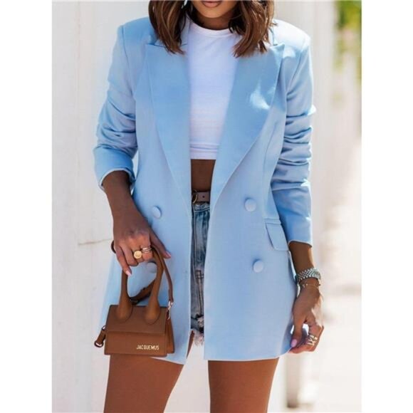 Double-Breasted Long Sleeve Blazer - Picture 7 of 15